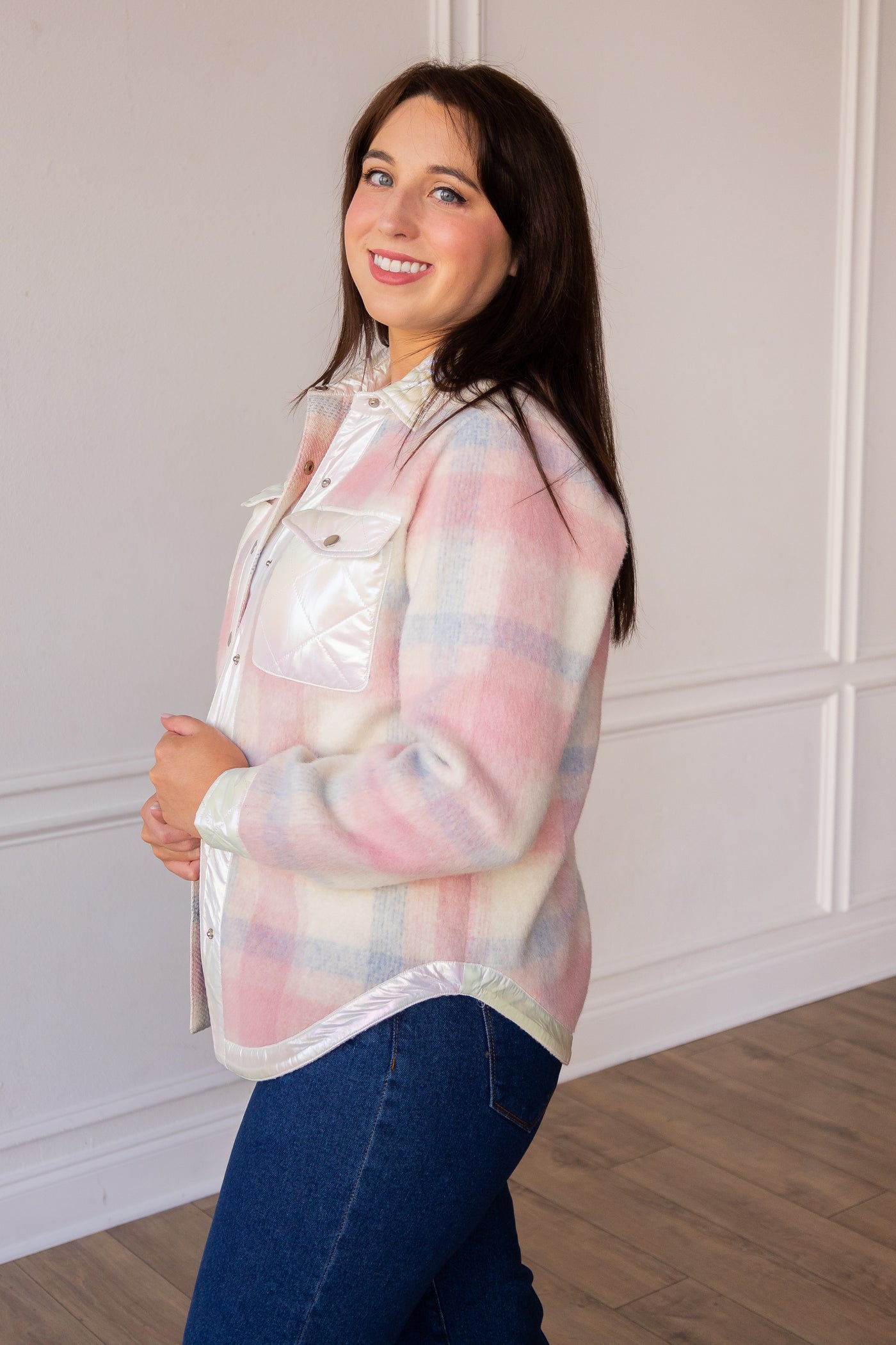 Pink tweed sleeve button down