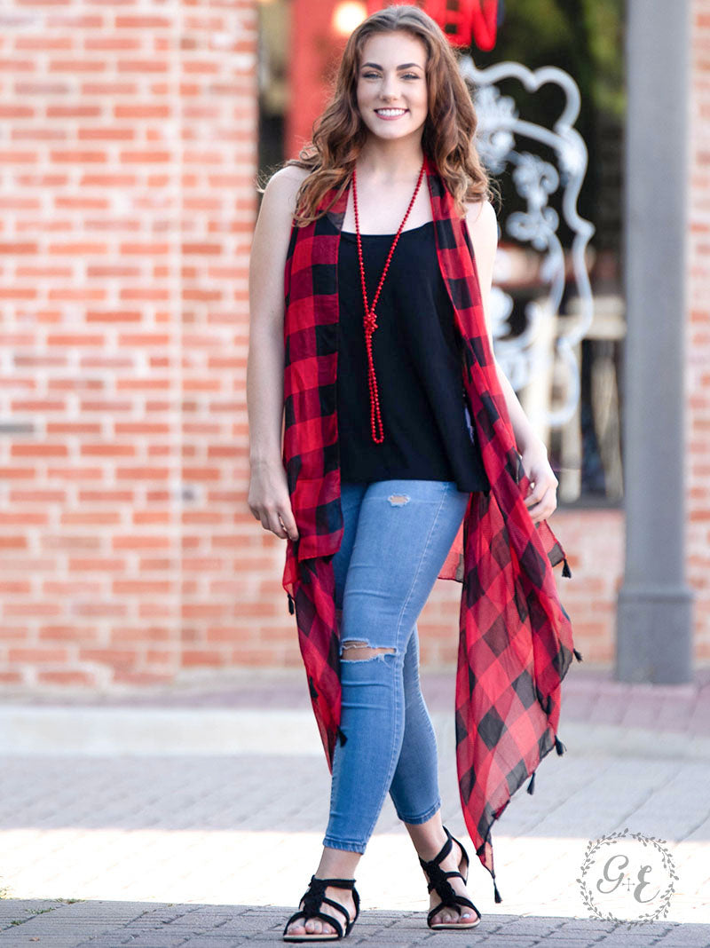 Just Checkin' In Cover Up with Tassels, Red