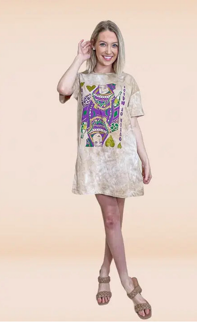 Queen of Mardi on White Tee Dress