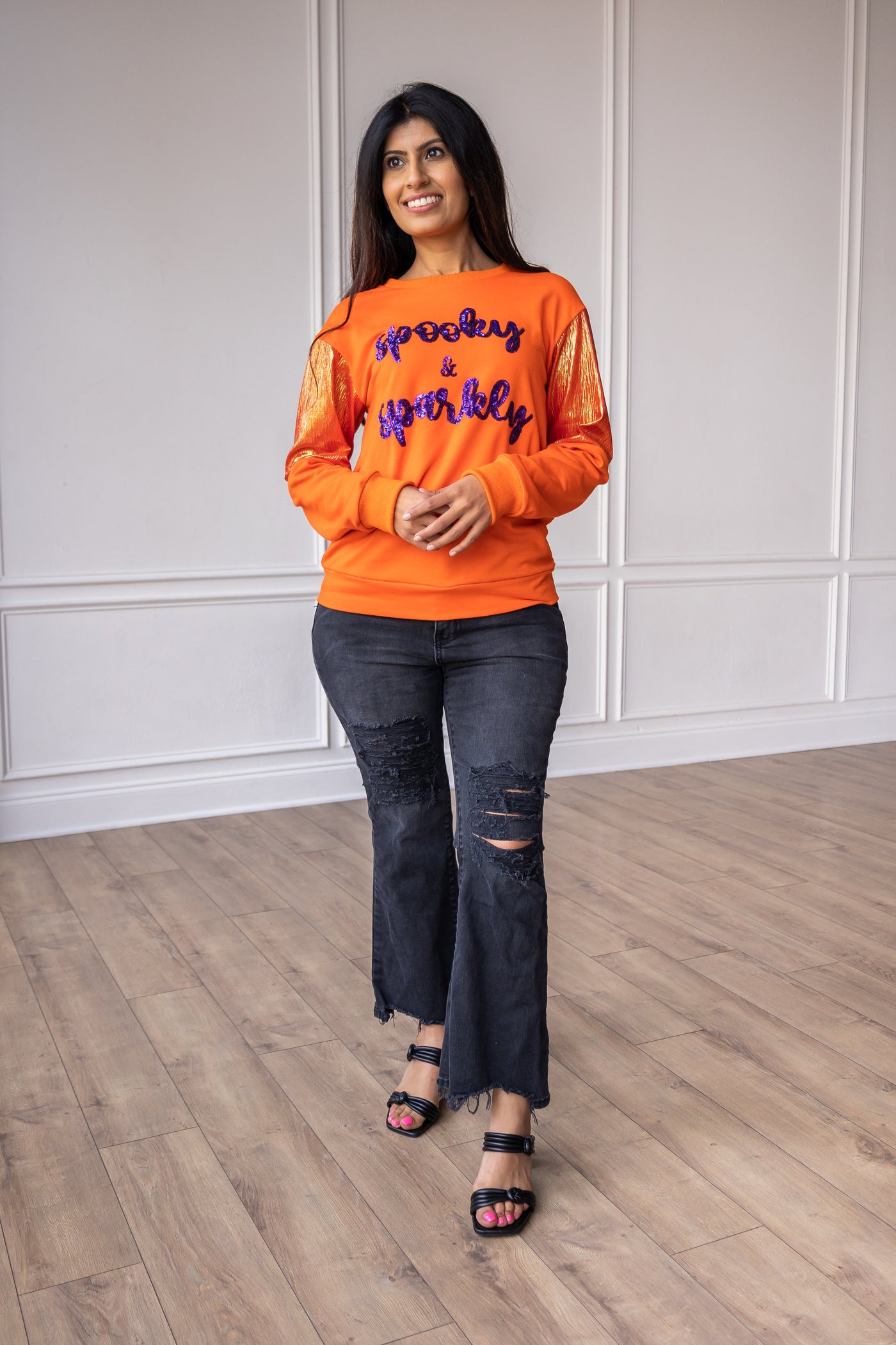 Pumpkin Patch Spooky & Sparkly Crewneck, Orange