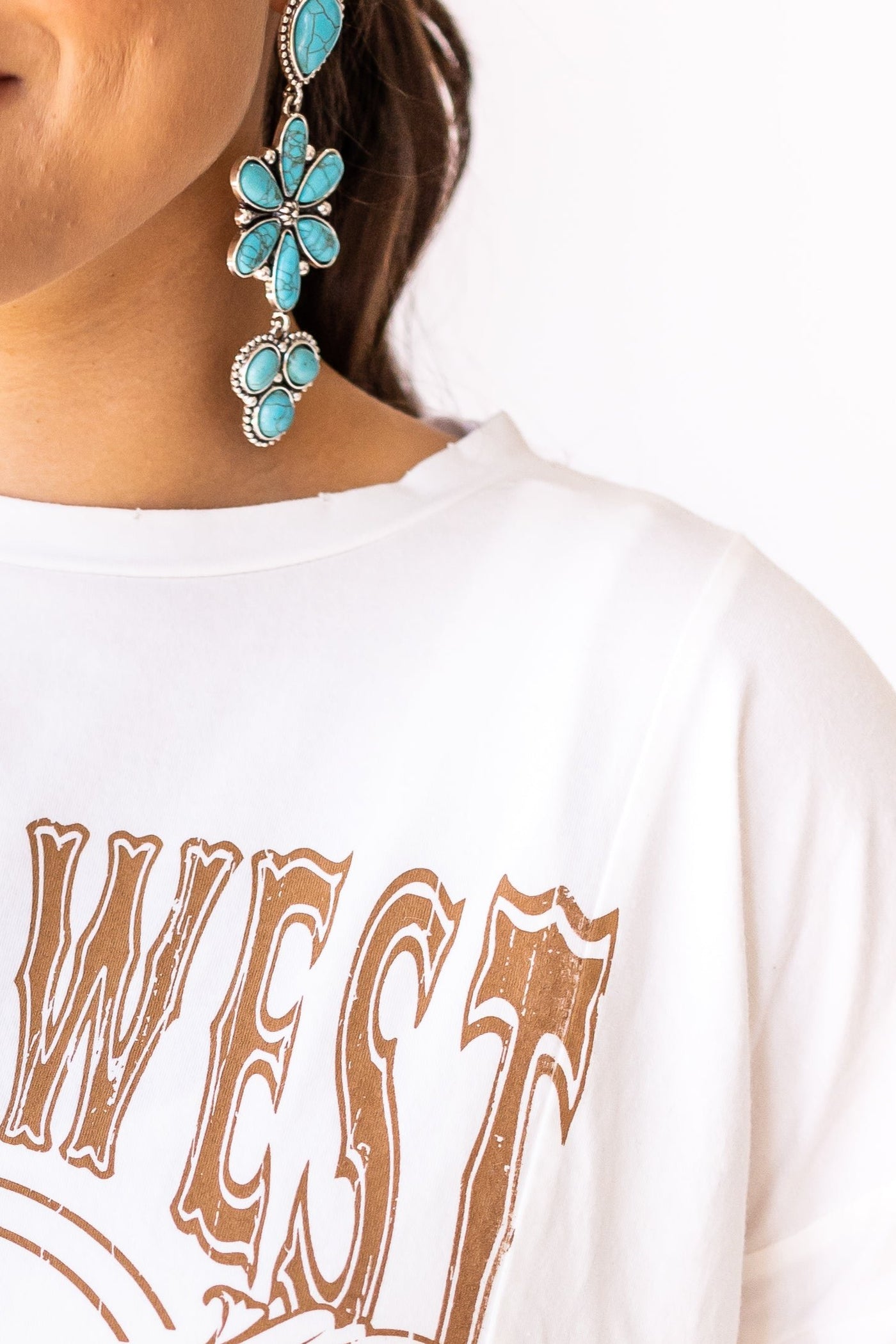 Turquoise Southwestern Flower Drop Earrings