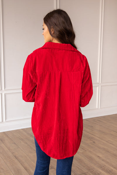 Red Velvet Button Up Top
