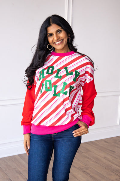 Candy Cane Striped Top with Holly Jolly