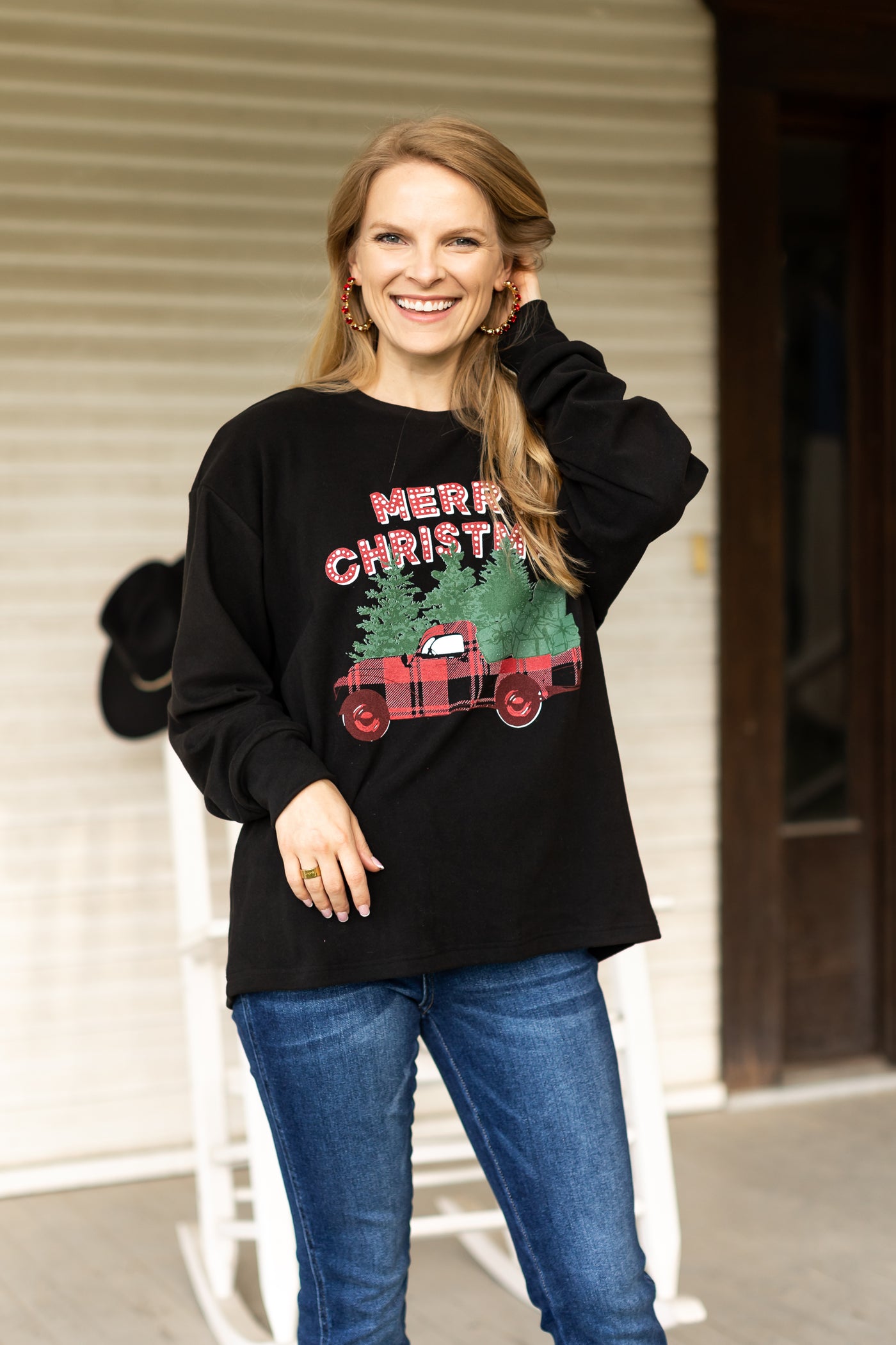 Merry Christmas on Black Crewneck