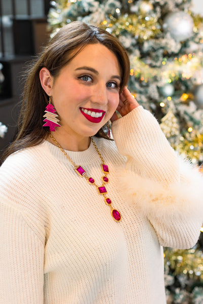 The Most Wonderful Of The Year Fuchsia Glitter Tree Earrings