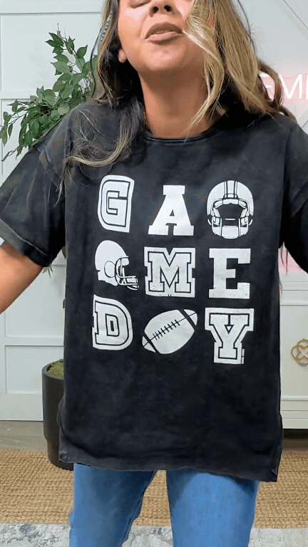 'Game Day' on Black Side Slit Crop Tee