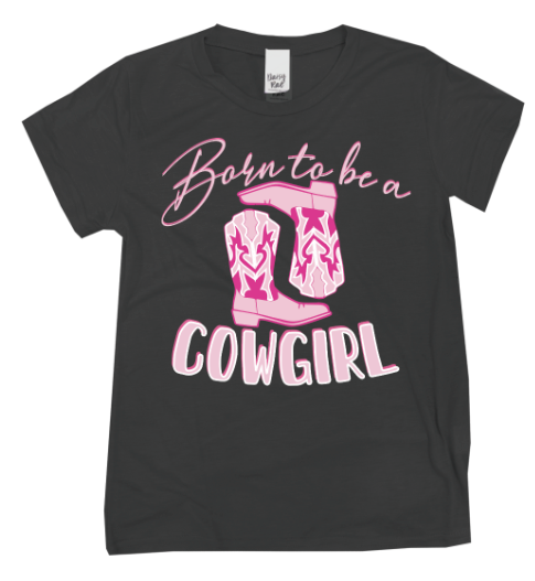 Girls' Born to Be a Cowgirl on Black Crewneck Tee