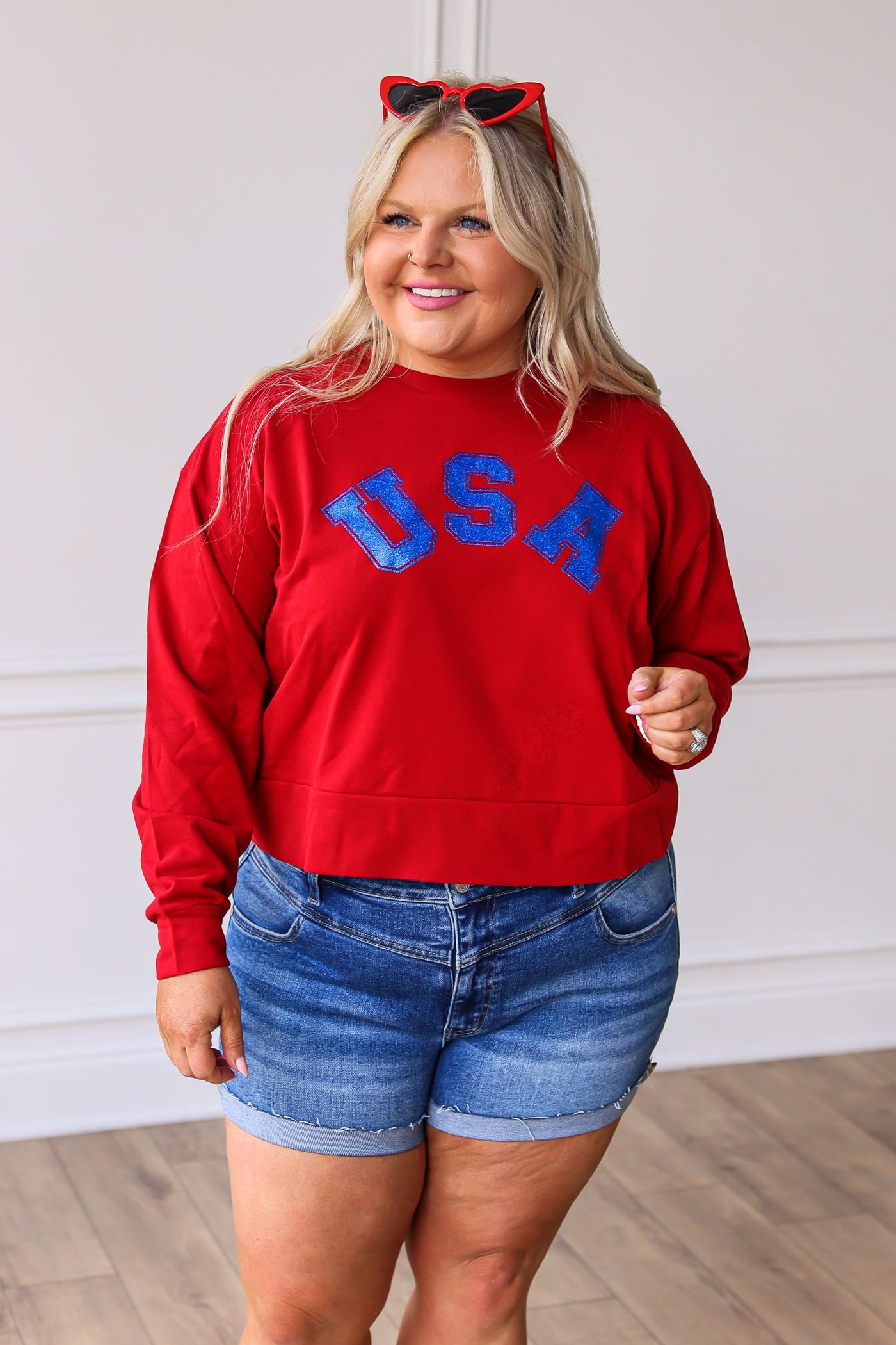 USA Strike Your Interest Red Crop Sweatshirt