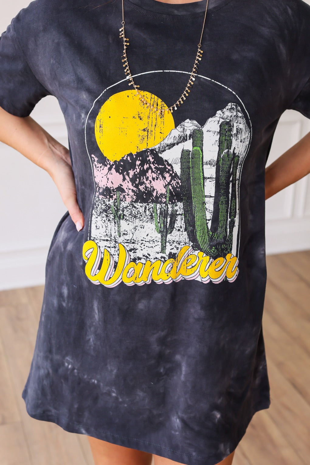 Wanderer on Adventuresome Black Tie Dye T-Shirt Dress