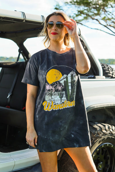 Wanderer on Adventuresome Black Tie Dye T-Shirt Dress