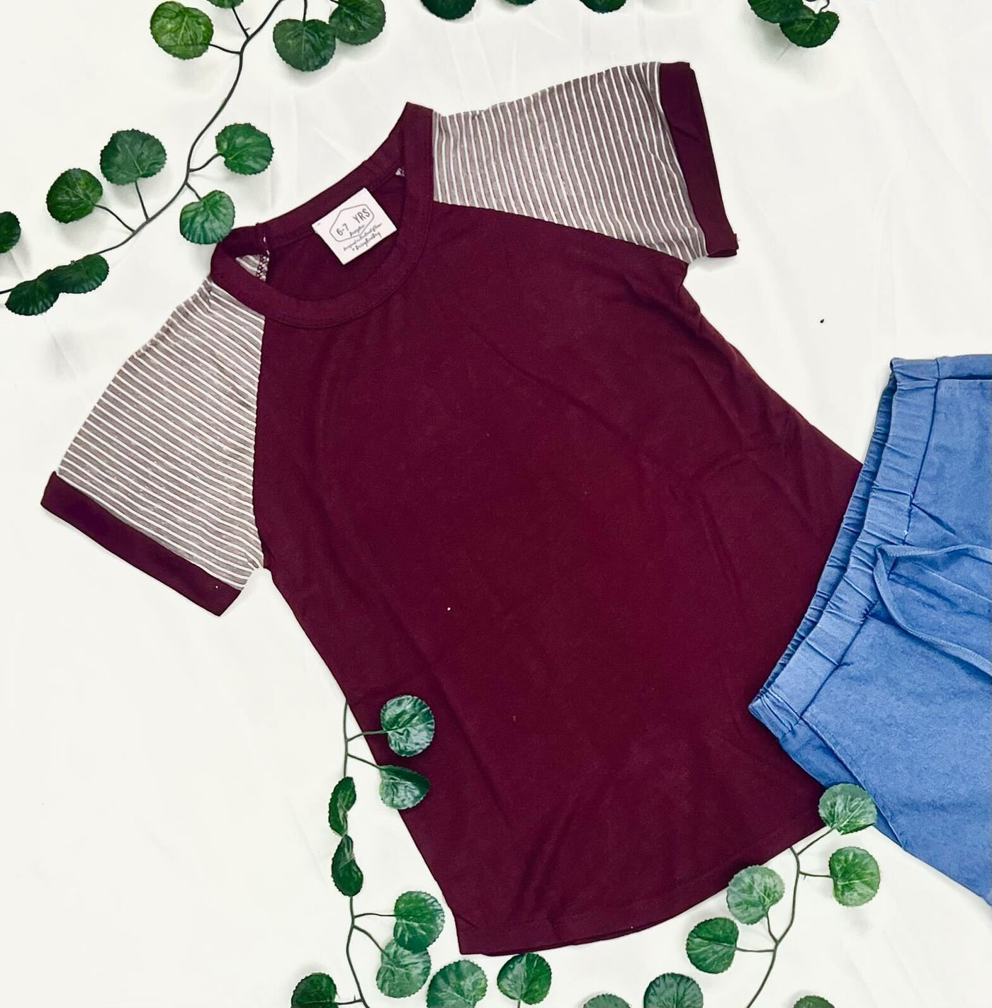 GIRLS Maroon Body with Ivory & Brown Striped