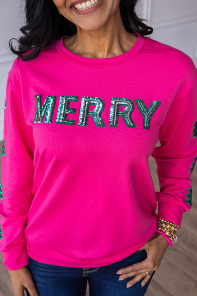 Sequins Merry Pink Pullover Sweater