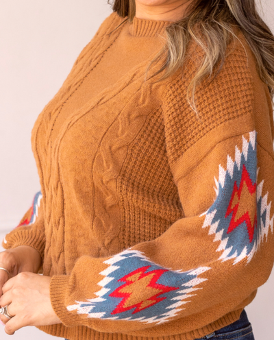 Terracotta Horizon Aztec Sleeve Sweater