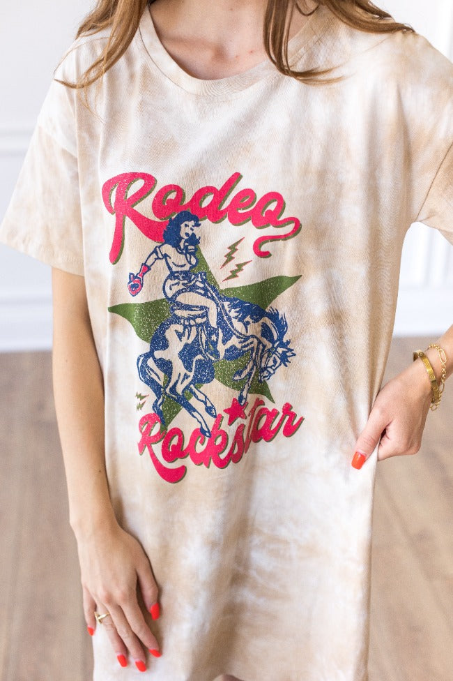 New Rodeo Rockstar on Adventuresome Beige Tie Dye T-Shirt Dress