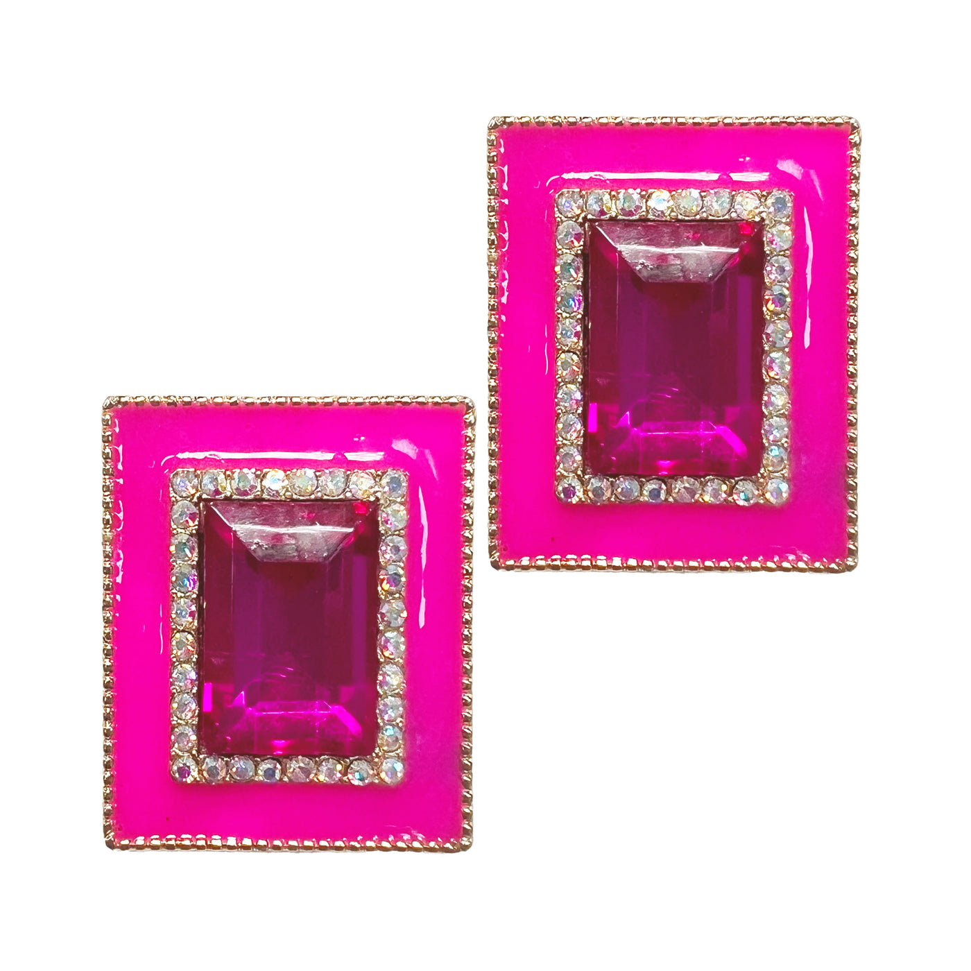 Hot Pink Rectangular Studs