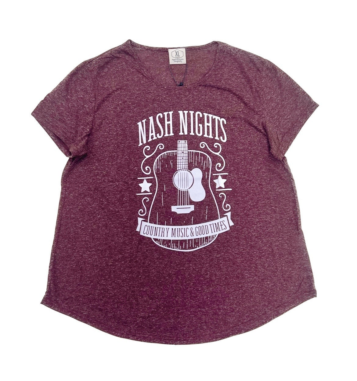 Nash Nights Tee on Maroon Heathered Rodeo Revival