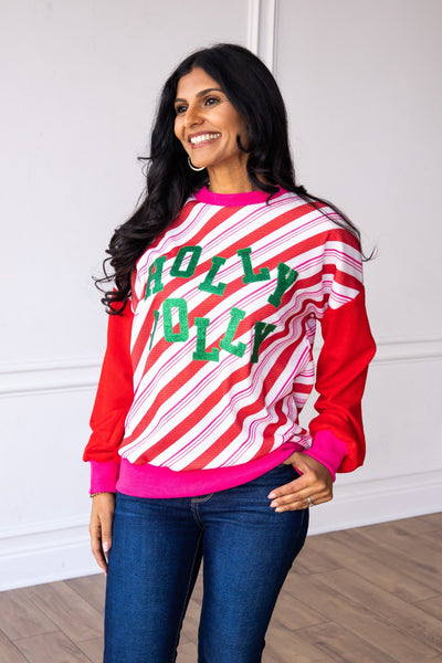 Candy Cane Striped Top with Holly Jolly