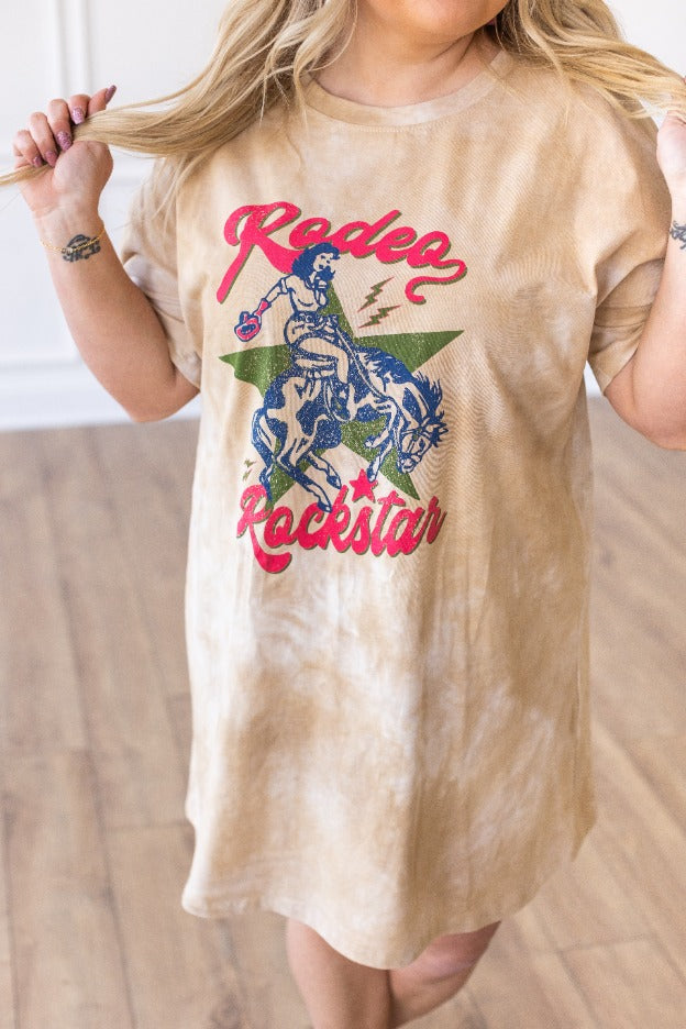 New Rodeo Rockstar on Adventuresome Beige Tie Dye T-Shirt Dress