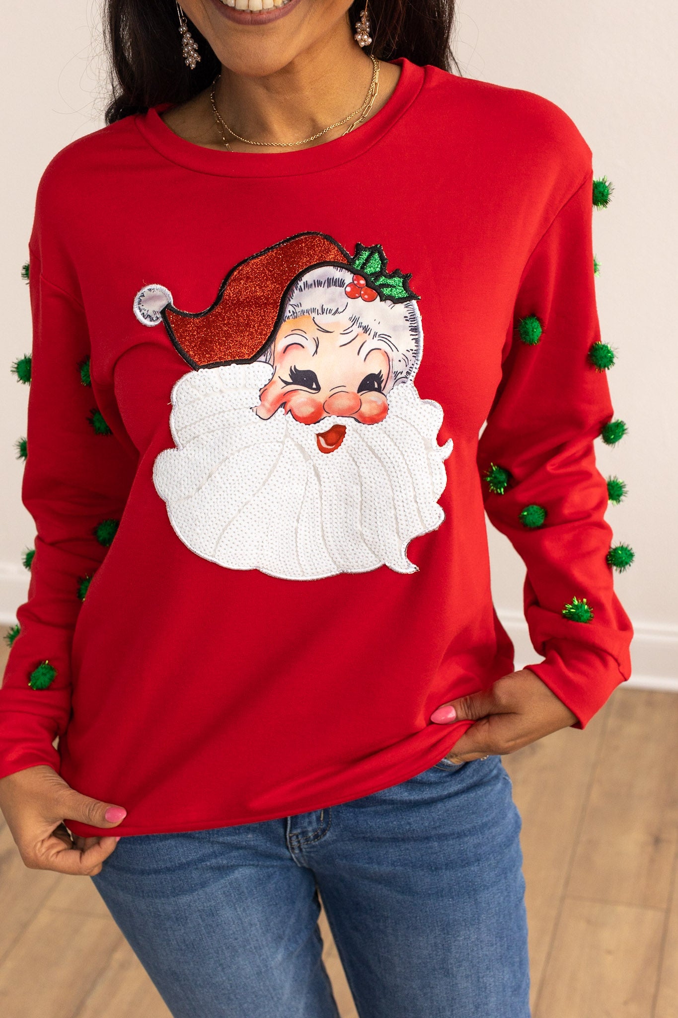 Sequins Santa Red Sweater