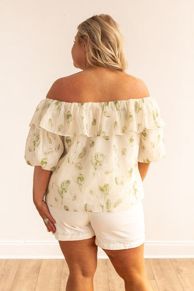 Garden Rose Cream and Sage Ruffle Blouse