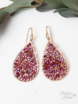 Dream Weaver Drop Earrings, Iridescent Maroon