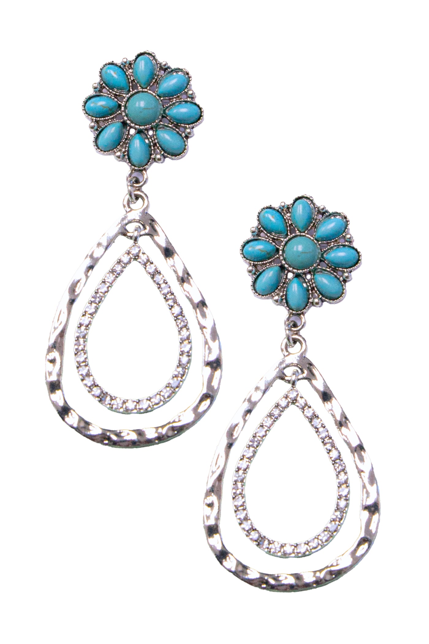 Turquoise Floral Silver Teardrop
