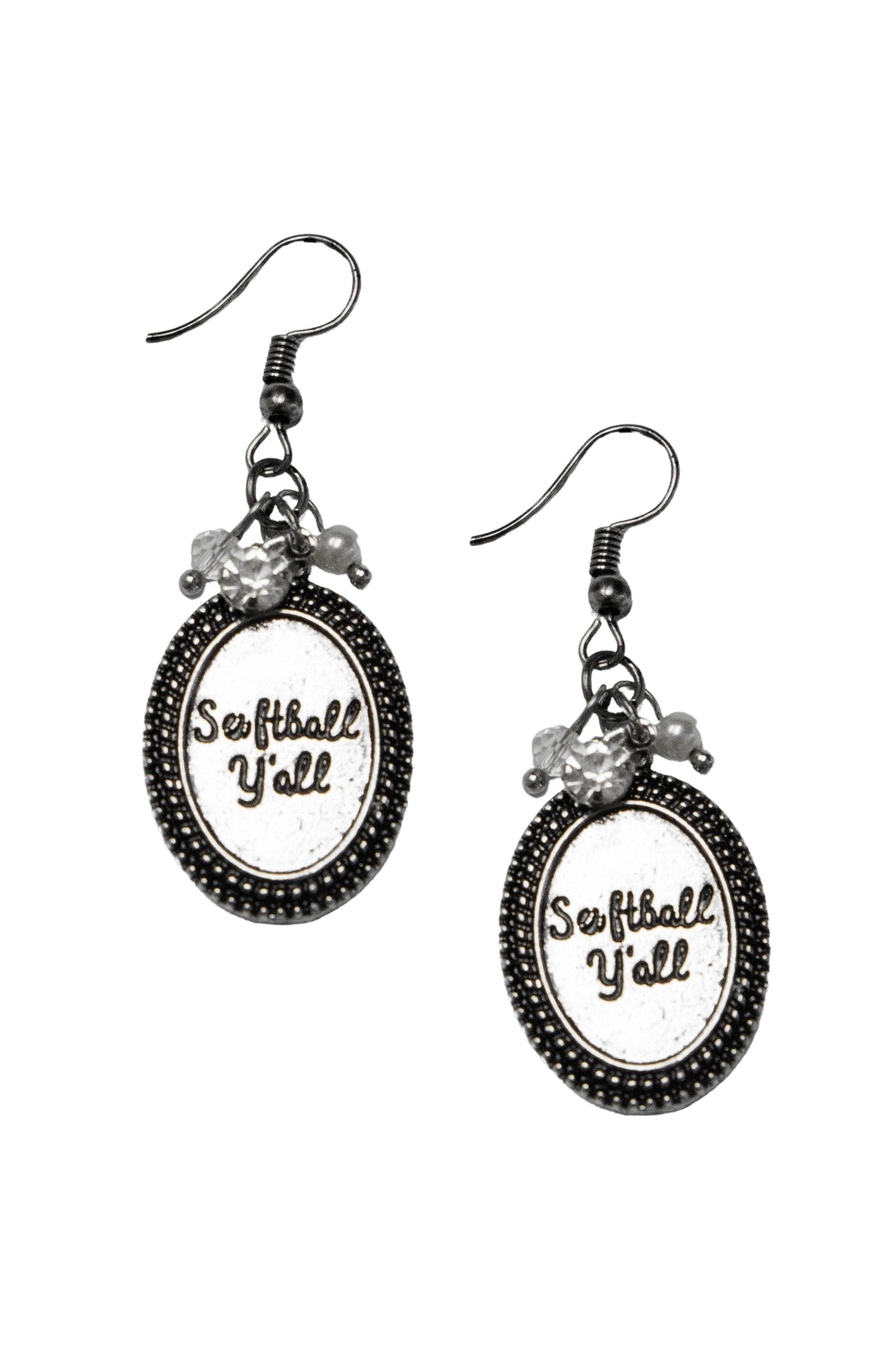 Softball Y'all Pendant Earrings, Silver