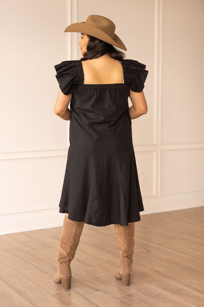 The Stella Black Linen Versi Dress