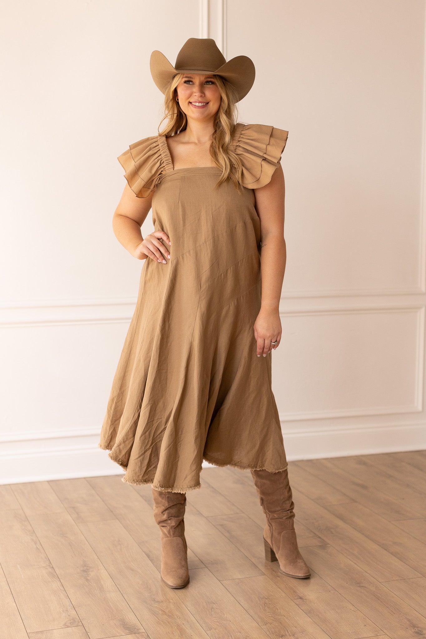 The Stella Brown Linen Versi Dress