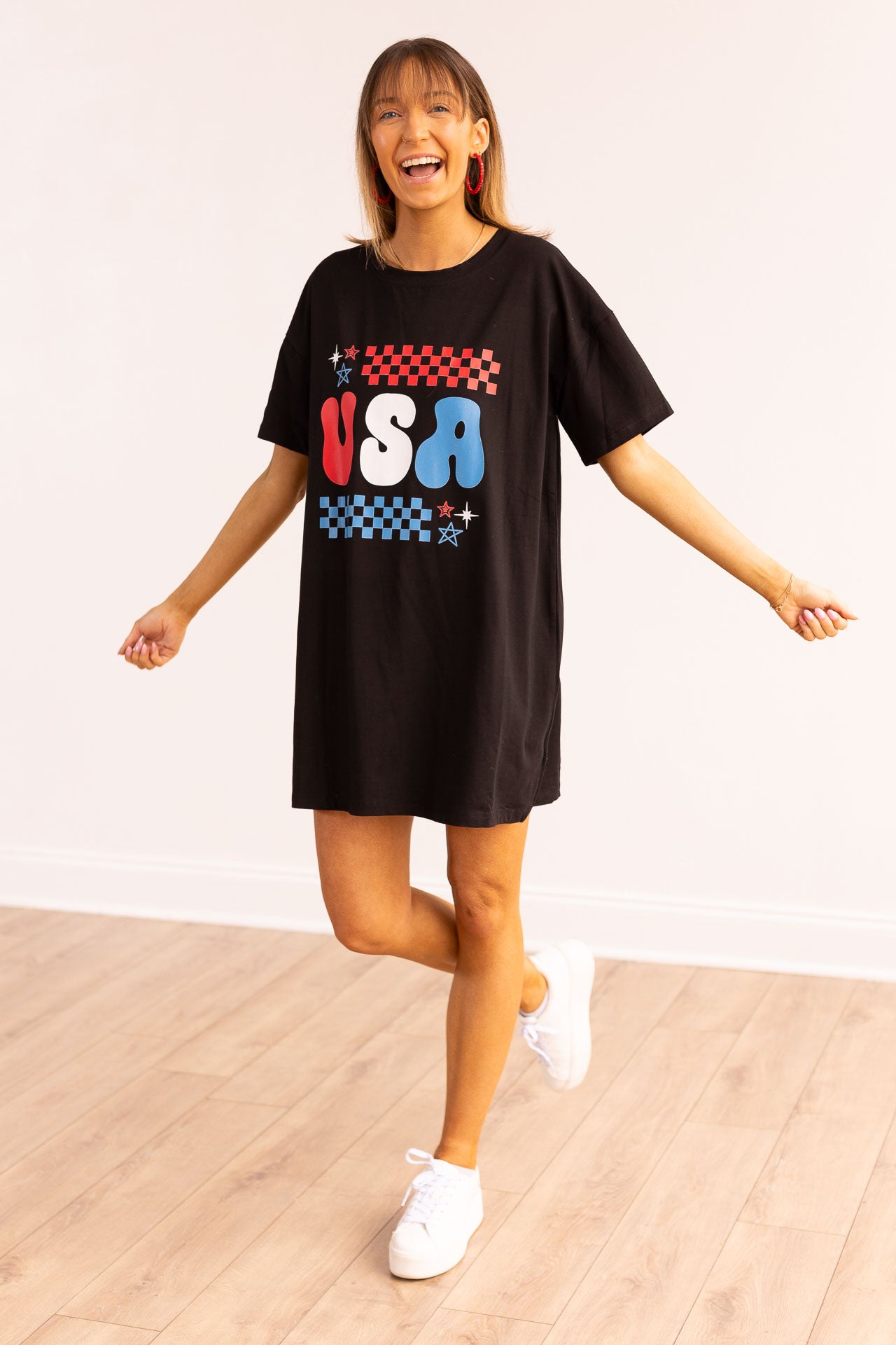 USA on Black T-Shirt Dress