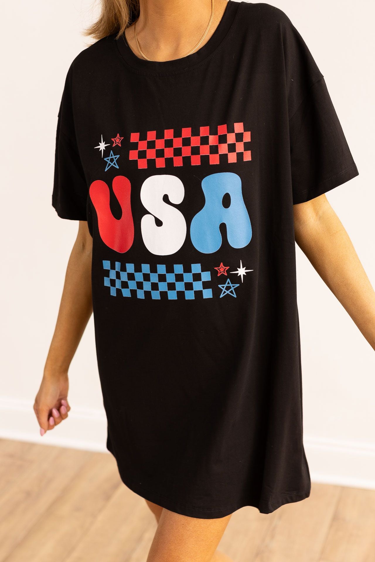 USA on Black T-Shirt Dress