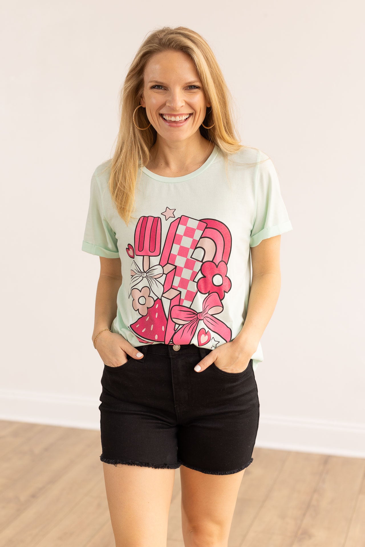 Rainbows and Bows Cuff Tee, Mint