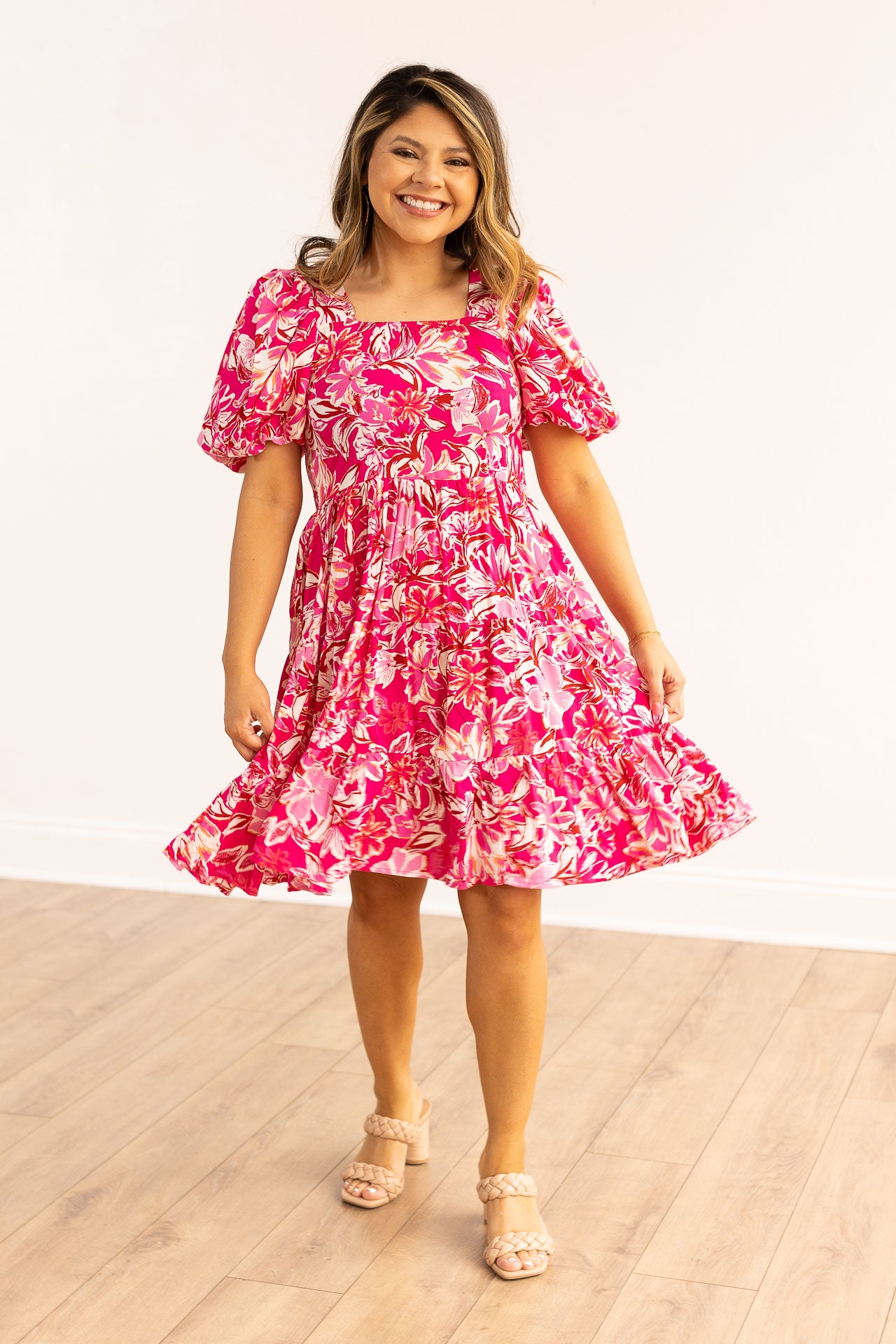 Dolly Doll Butter Chiffon Dress, Pink Floral