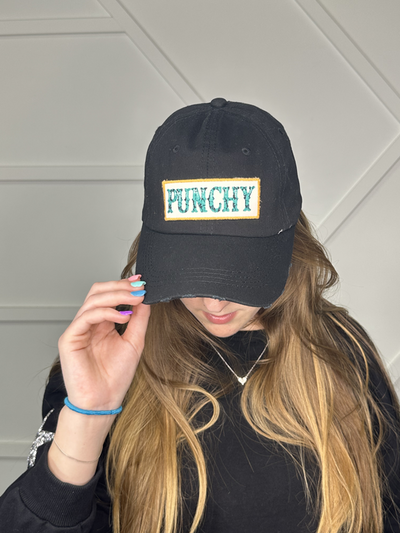 Punchy Patch On Black Distressed Hat