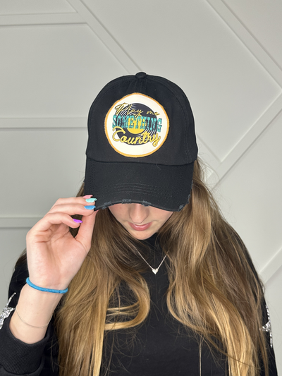 Play me something Country Patch On Black Distressed Hat