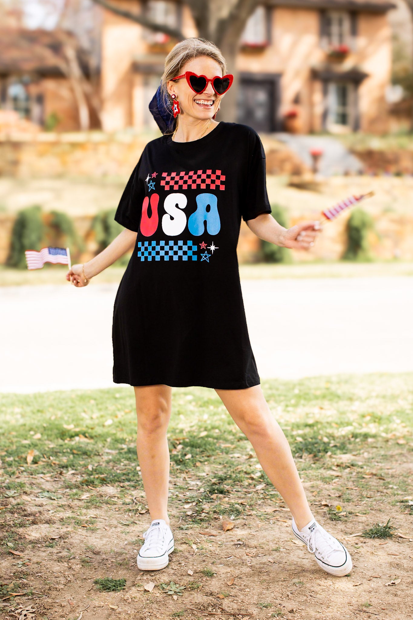 USA on Black T-Shirt Dress