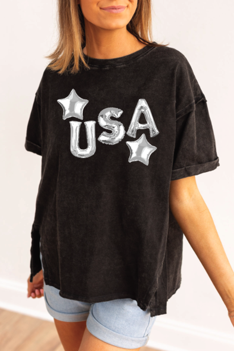 USA on Black Tee Shirt