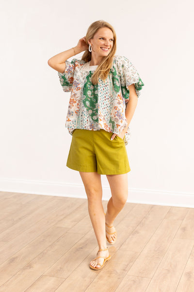 Breezy Palms Linen Shorts, Green
