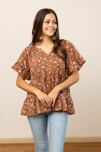 Brown Floral Blouse