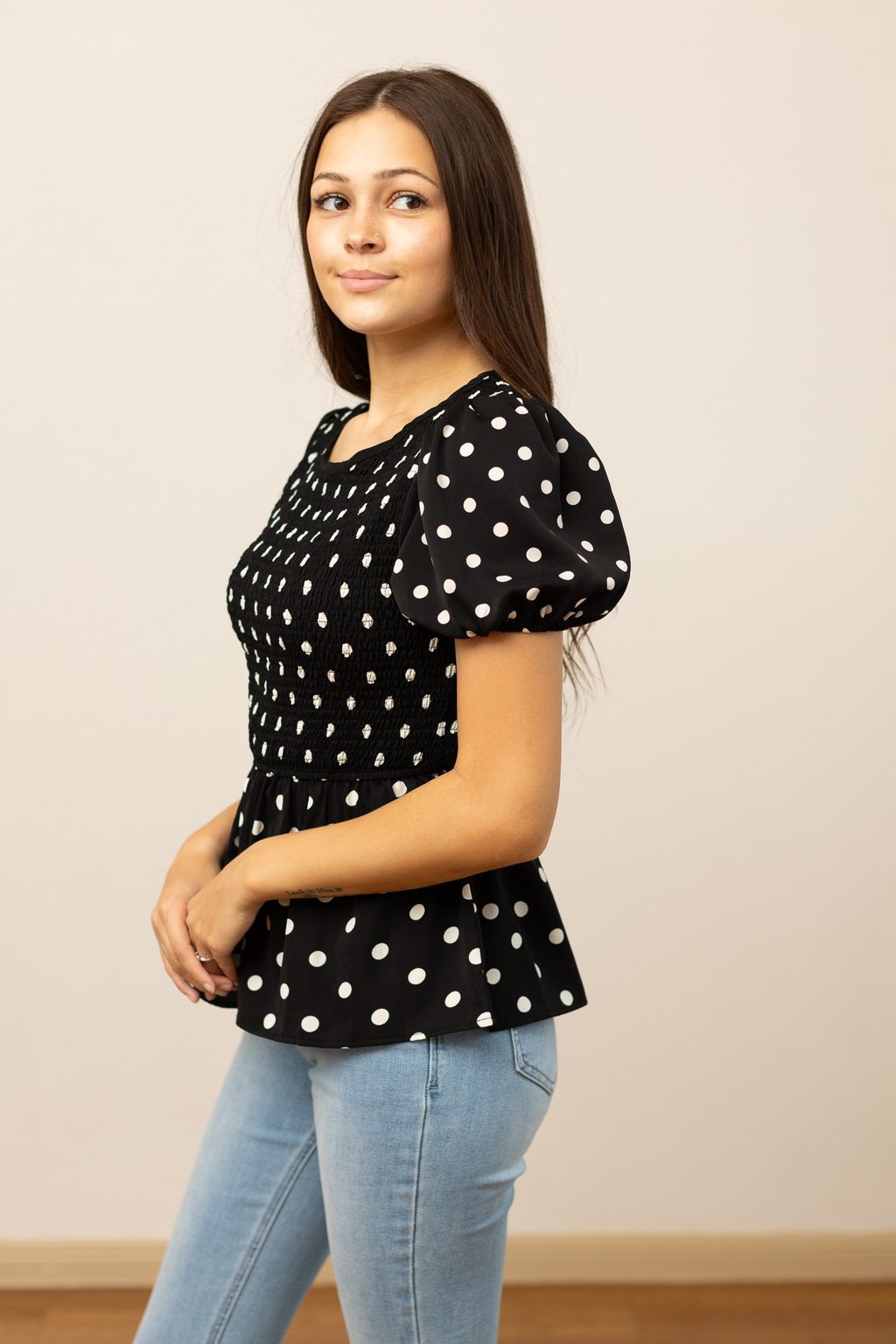 Polka Dot Smocked Blouse