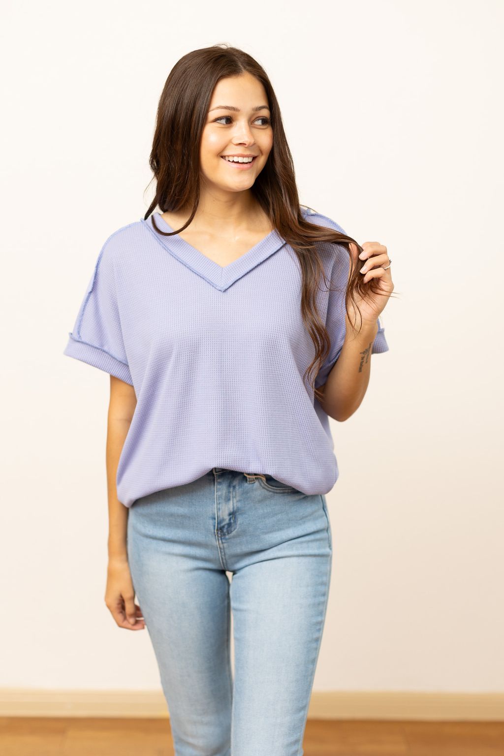 Lucy Lilac Waffle Knit Top