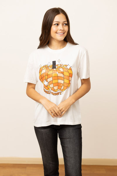 Spooky Groovy on White Blank Tee Shirt