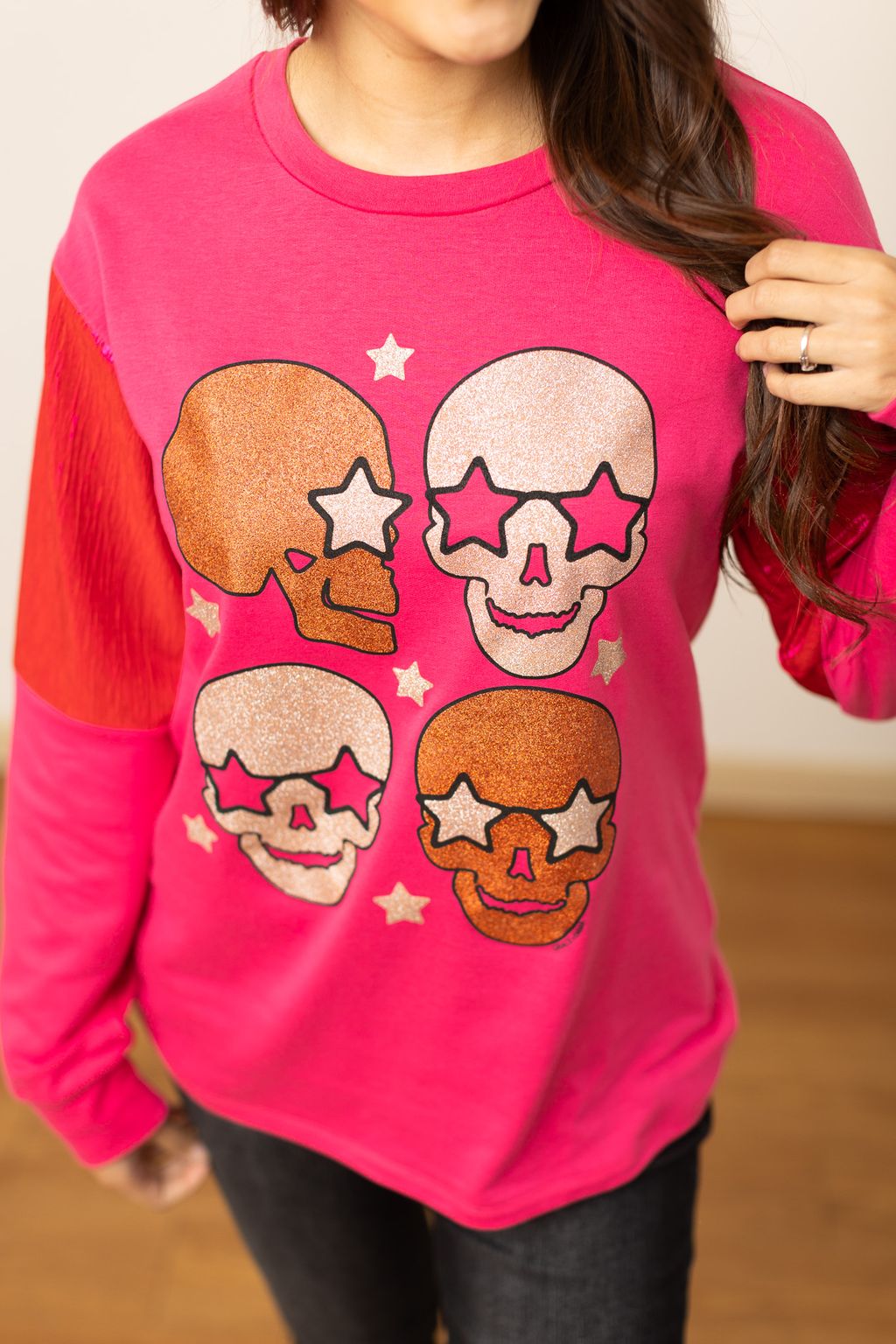 Shiny Skull Hot Pink Sweatshirt