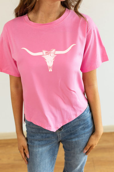 Cowgirl Bow Mom Crop, Pink