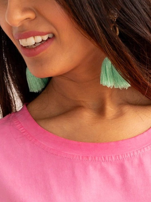 Speak to Me with Gold Chains Tassel Earrings, Mint