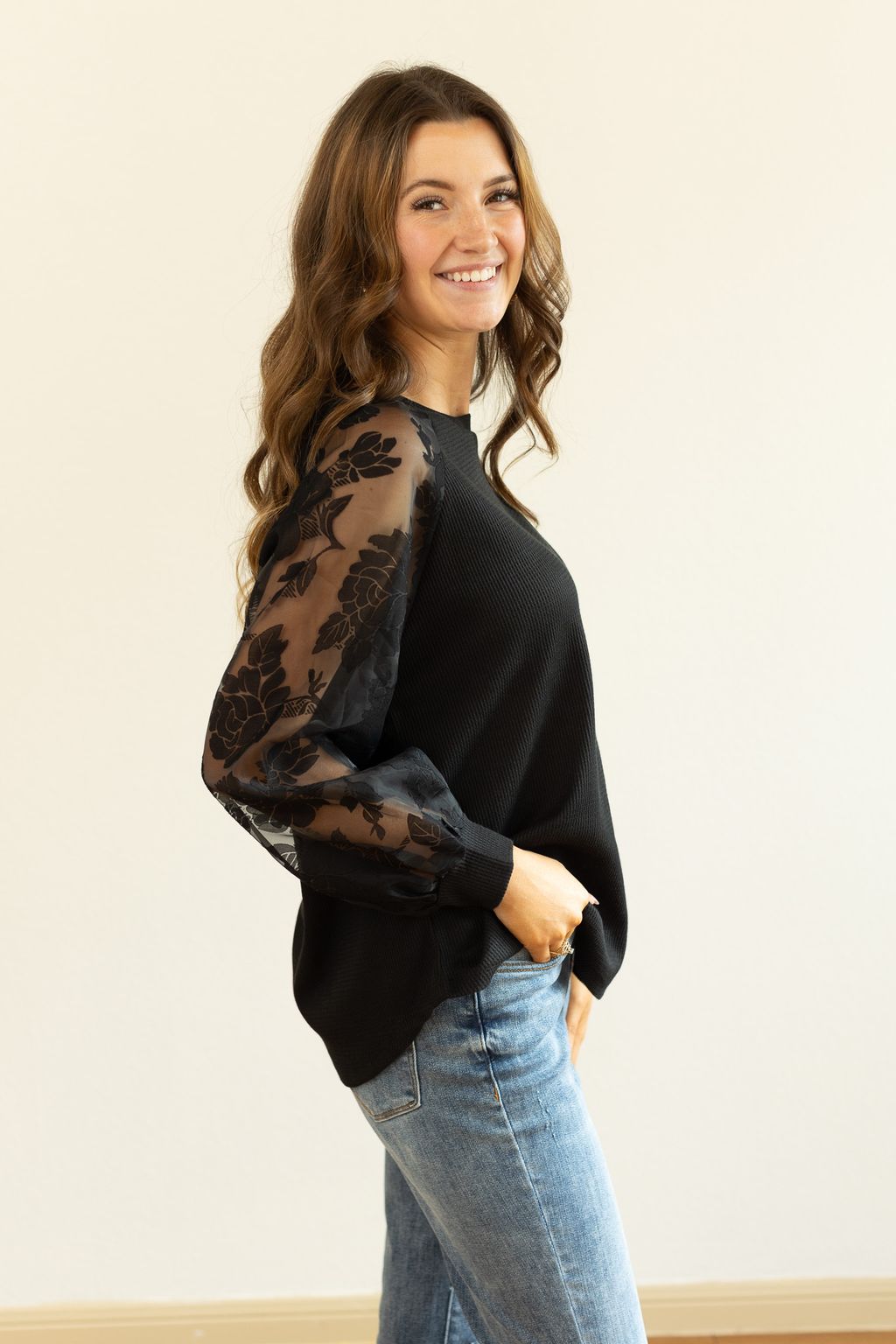 Black Top with Organza Sleeves