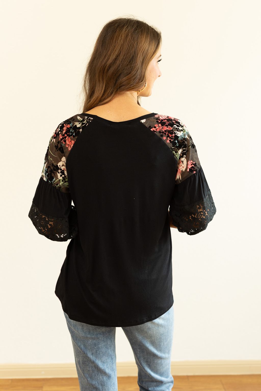 Black Top with Color-Blocked Sleeves