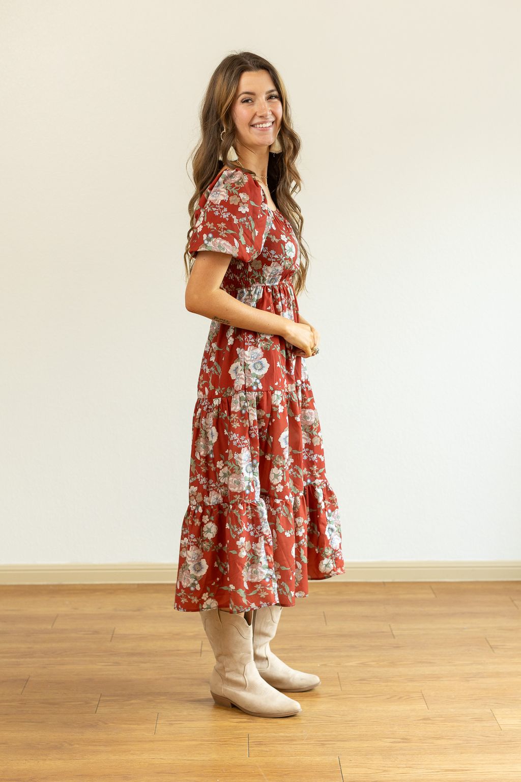 Elizabeth Midi Dress, Rust and Floral