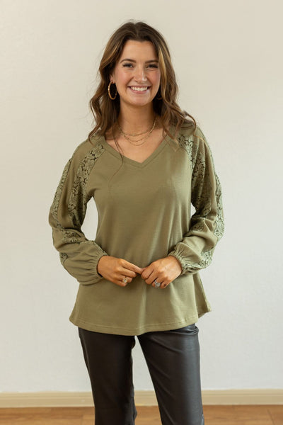 Sage Waffle Knit Top