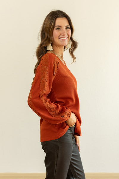 Rust Waffle Knit Top